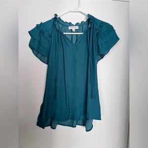 Calligraphie Emerald Satin Short Sleeve Top